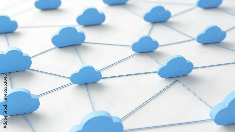 Poster conceptual cloud computing network connection with blue clouds