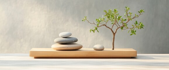 Zen stones and bonsai tree
