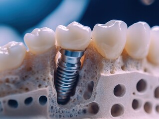 Dental implant model showcasing the integration of the implant with the jawbone structure