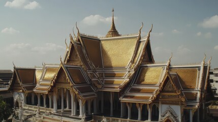 Naklejka premium Captivating golden roofed edifice against a clear sky showcasing cultural heritage and architectural detail perfect for design