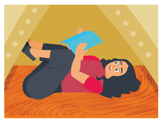 Young Woman Enjoying Book While Lying in Play Tent at Home.