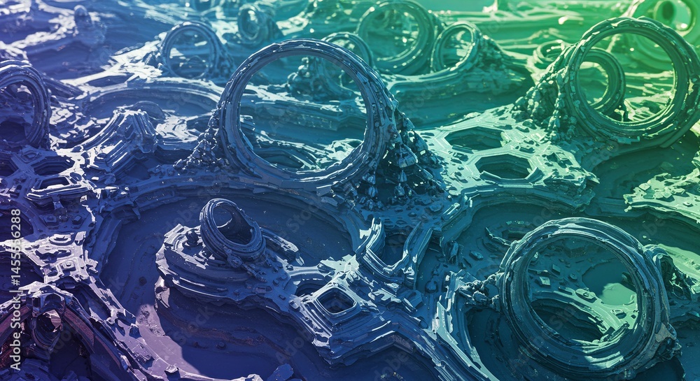 Poster A colorful image of a planet with many different shapes and sizes of circles