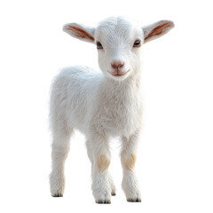 Stock photo of a cute baby goat kid white farm animal isolated portrait on transparent background