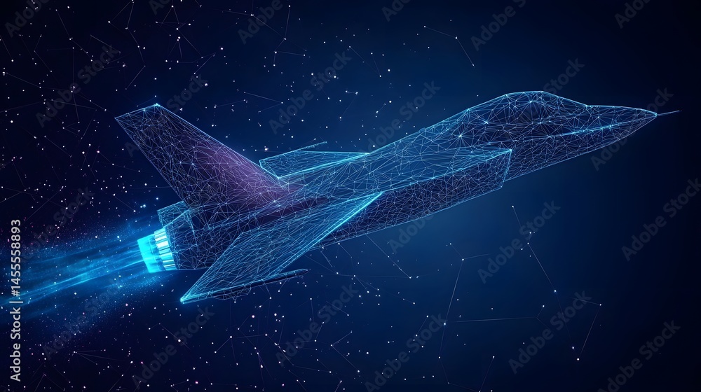 Aufkleber a futuristic jet soars through a digital cosmos, its wireframe glowing brightly. abstract digital lo