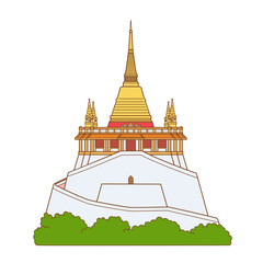 Obraz premium Vector illustration of The golden mountain, Wat Saket temple in Bangkok, Thailand.