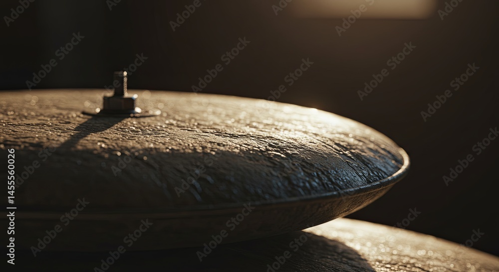Poster a wooden object with a metal base and a small light on top