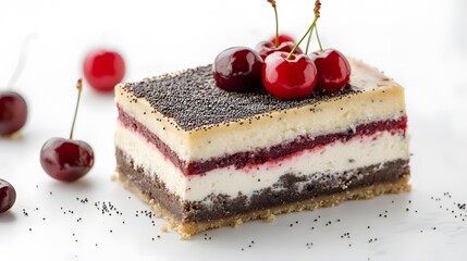 Delicious layered dessert with fresh cherries.