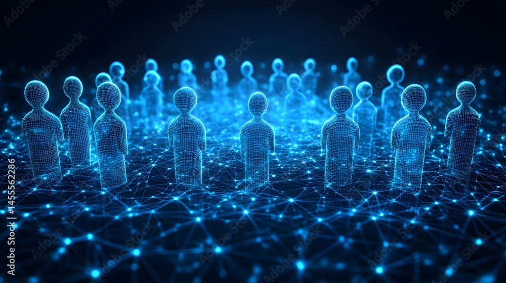 Leinwandbilder interconnected figures glow on a vibrant blue network. futuristic, technological scene symbolizes co