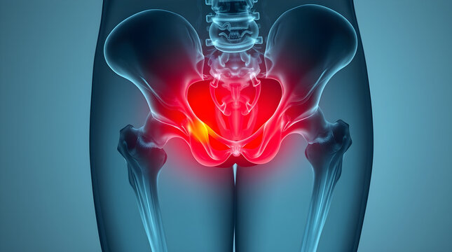 Pelvic pain showing inflammation in woman's hip bones