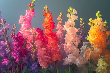 Vibrant display of multicolored flowers in a soft light.