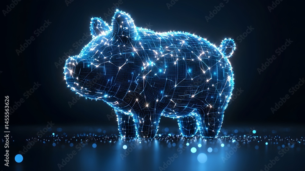 Poster digital piggy bank concept. save money in the cloud. financial technology. abstract digital low-poly