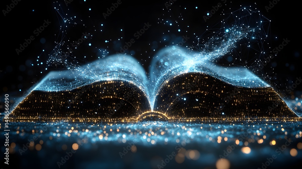 Aufkleber a glowing book of knowledge, its pages alight with digital information, forming a network of interco