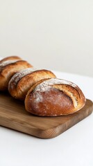 Artisan Sourdough Loaves on Wooden Board Freshly Baked Crusty Bread Delicious Food Still Life