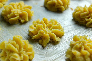 Kue Semprit is a Southeast Asian sweet snack. Kue Semprit Indonesian Traditional Cookies Served to Celebrate Eid Al Fitr in Indonesia. Uncooked cookies.