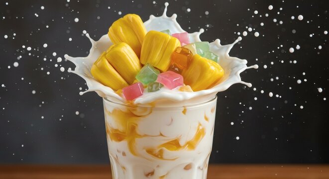 Colorful es oyen toppings exploding in syrup
