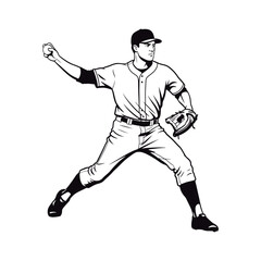 Naklejka premium Vector Baseball Player Throwing Ball. 