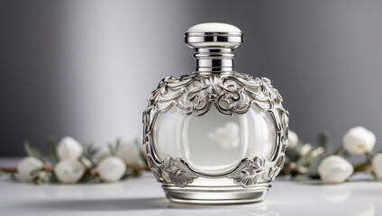 Stylish White and Silver Perfume Bottle for Elegant Display