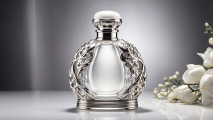 Elegant White and Silver Perfume Bottle for Stylish Decor
