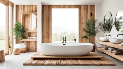 Elegant White Bathroom Featuring White Tub for Relaxation