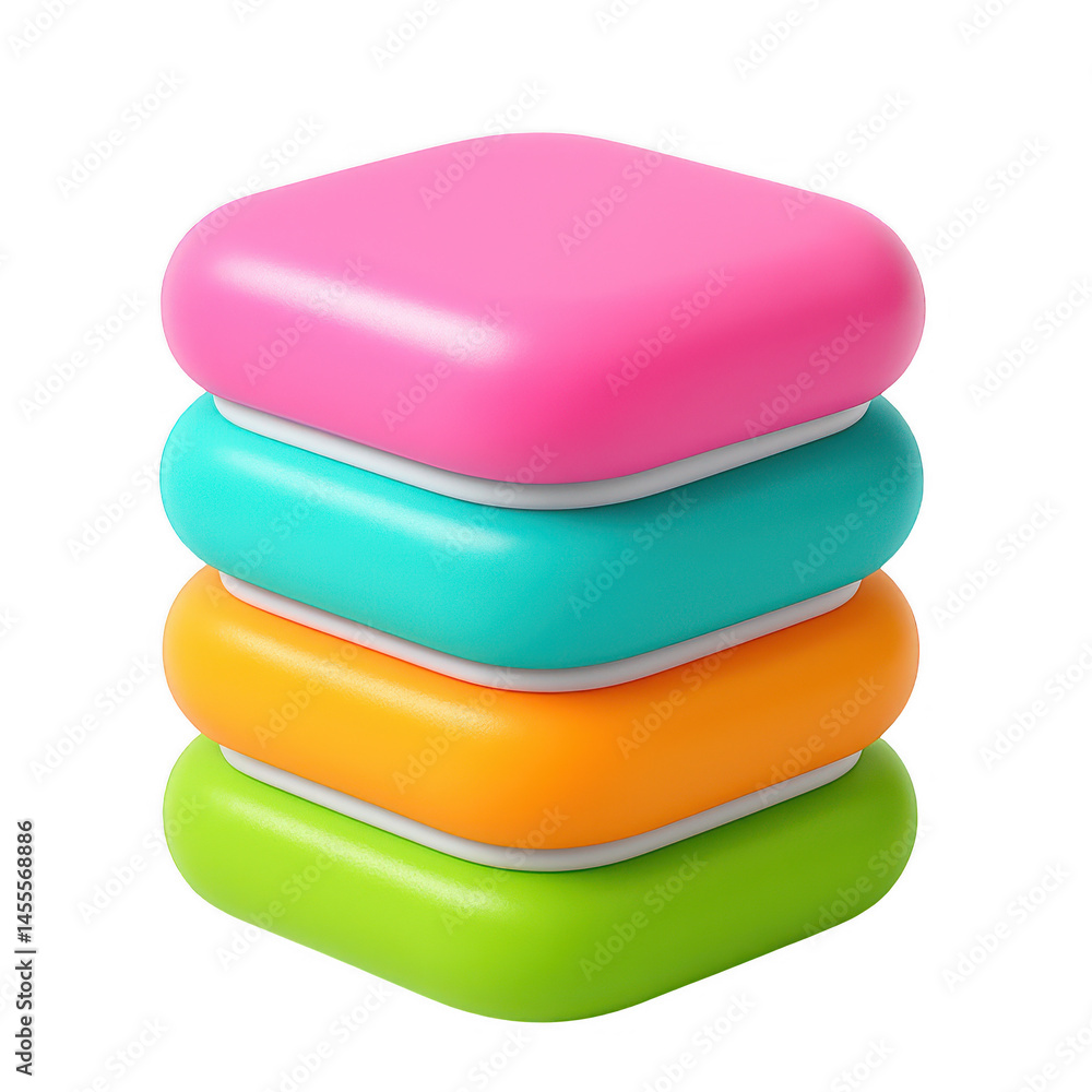 Poster colorful rounded square blocks stacked vertically create a bright, glossy, abstract arrangement with