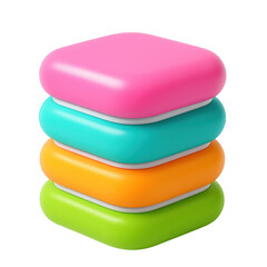 Colorful rounded square blocks stacked vertically create a bright, glossy, abstract arrangement with vibrant hues and smooth surfaces.