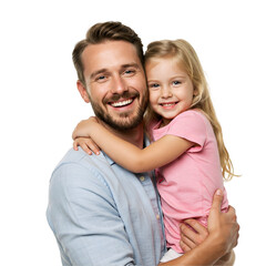 Happy Father Embracing His Young Daughter isolated on a transparent background 