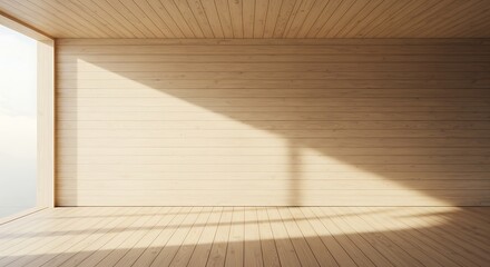 Blank wooden wall on wooden floor and ceiling