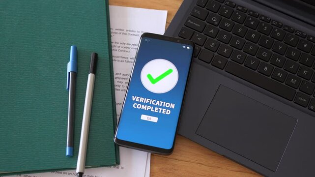 Verification completed notification. Concept of Know Your Customer KYC process approval.