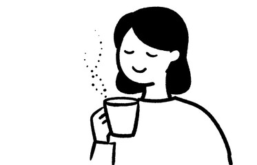 カフェでくつろぐ女性のイラスト
