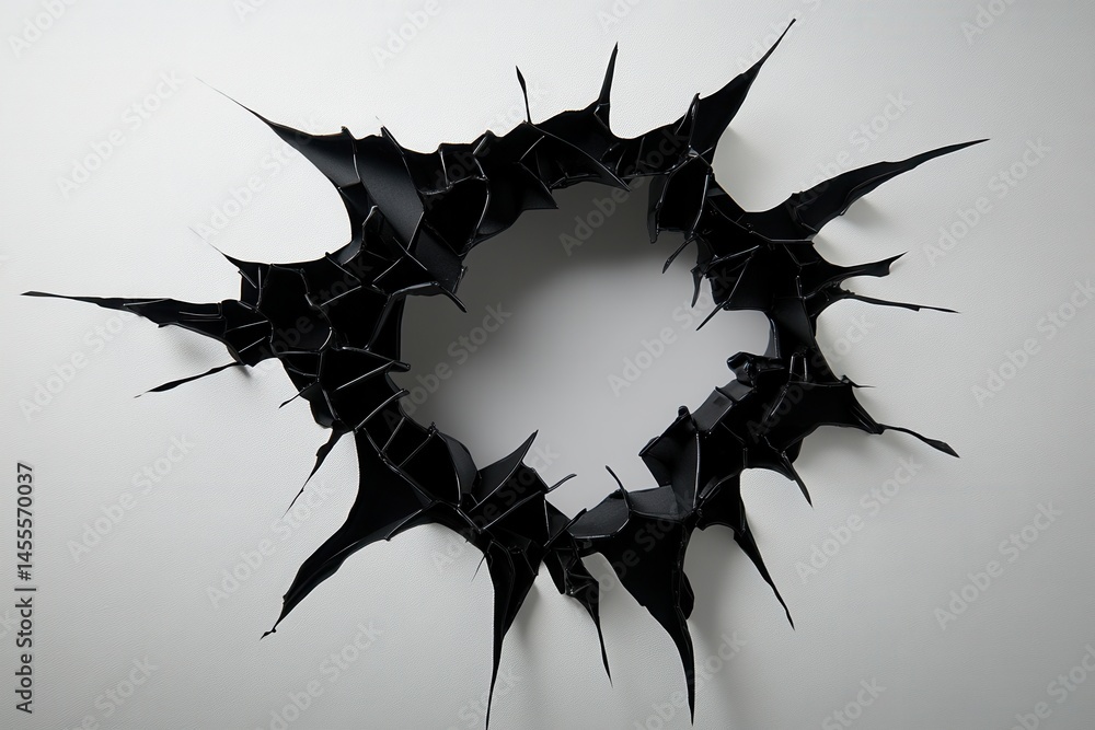 Aufkleber abstract black hole graphic on white surface with sharp edges and dimensional texture