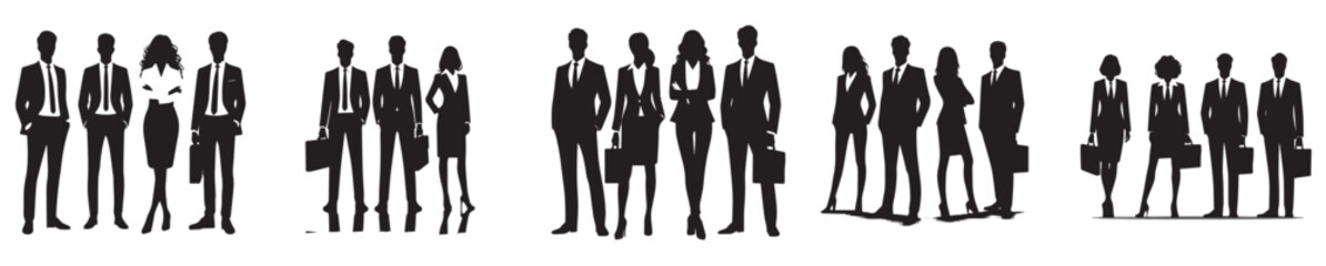 vector silhouette of business people standing upright