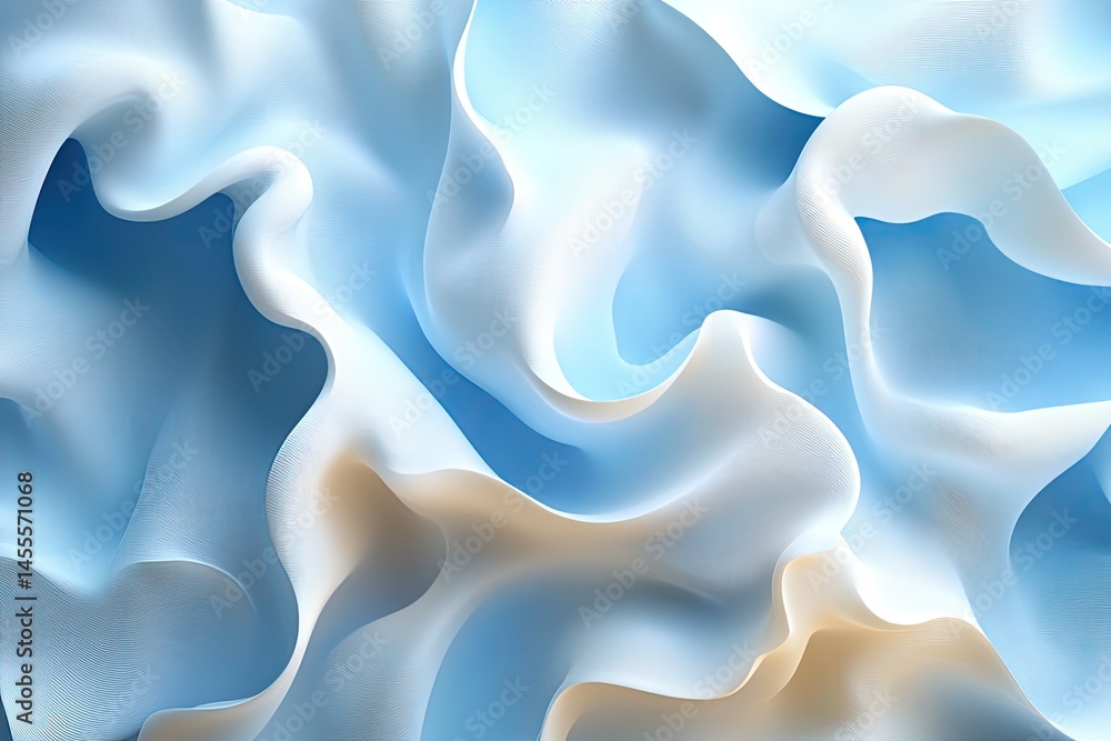 Poster soft, flowing, abstract shapes in white, blue, and beige colors create a dynamic image. use as a des