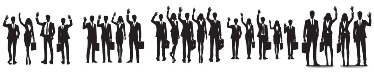 vector silhouette of business people standing waving hands