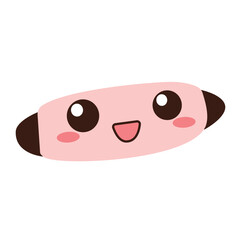 An adorable cartoon character with a pink oval-shaped body, expressive round eyes, and a cheerful smile, designed in a minimal, modern illustration style for creative projects.