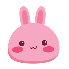 A charming pink bunny face illustration with a cheerful "w"-shaped smile, round black eyes, and blush spots on its cheeks. Designed in a minimal, cute style for creative projects.
