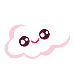 An illustration of a cheerful blue cloud with a smiling face, outlined in pink. Designed in a soft, cartoon style for friendly and weather-themed creative projects.