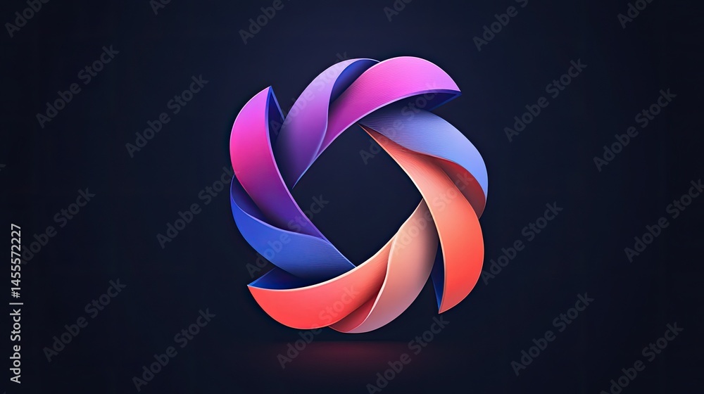 Poster colorful interwoven ribbons form a square shape on a dark gradient background. use this vibrant desi