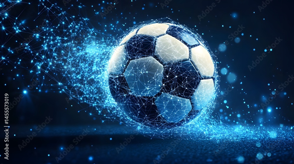 Aufkleber dynamic soccer ball surrounded by a glowing blue energy network. illustrates technology, data, and t