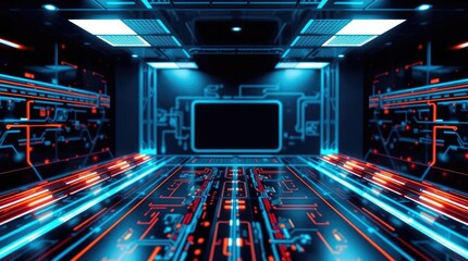 Fototapeta premium Cybernetic Corridor: Glowing Neon Lines and Futuristic Design