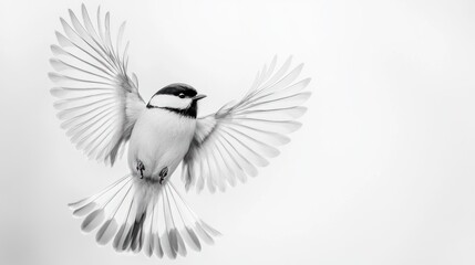 Bird in flight wings spread white background