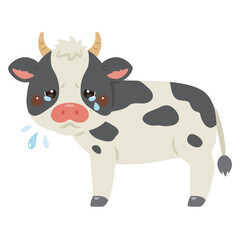 正面を見て泣くウシの横向きイラスト