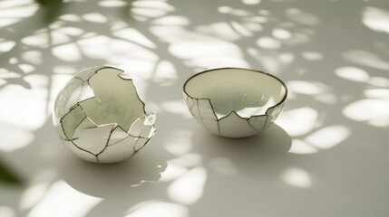 Broken Porcelain Bowls in Sunlight