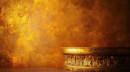 Ornate gold podium in front of gold wall