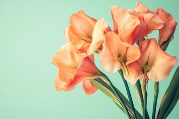 Close-up view of a bouquet of peach-colored flowers.