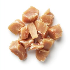 Diced raw chicken meat on white background
