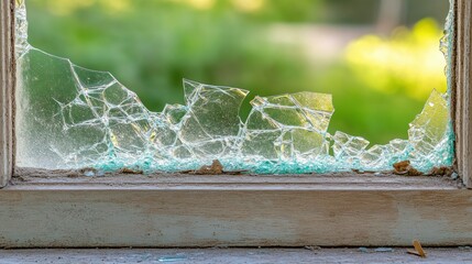 Shattered window glass close up