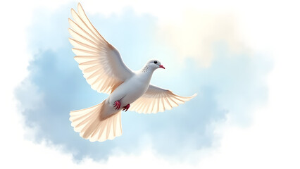 Obraz premium A peaceful watercolor dove in flight, soft blue tones, and ethereal texture. Symbol of hope and freedom with fading edges.