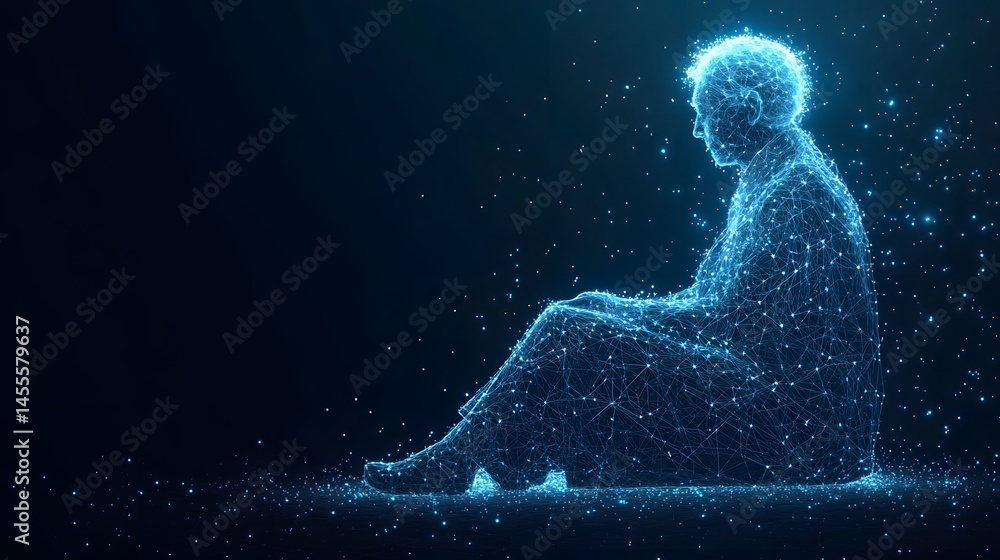 Leinwandbilder futuristic digital figure glows, a networked entity in the dark. ethereal lines connect, radiating l