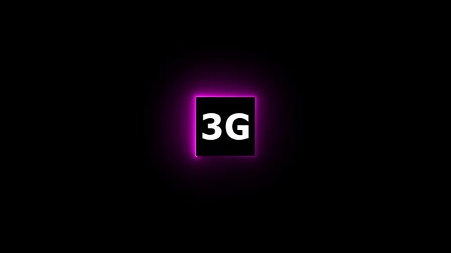 Abstract glowing neon 3g internet networking 4k animation, technology text icon in 4k motion video. isolated on black background.