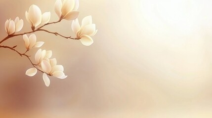 Obraz premium Delicate magnolia blossoms on a branch against a soft background for serene and elegant design